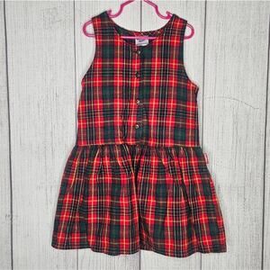 VTG 90s OshKosh B'gosh Red & Green Plaid Flannel Dress, size 5